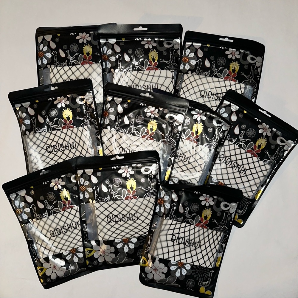 10 Pairs One Size Large Grid Black Fishnet Tights - NEW/SEALED